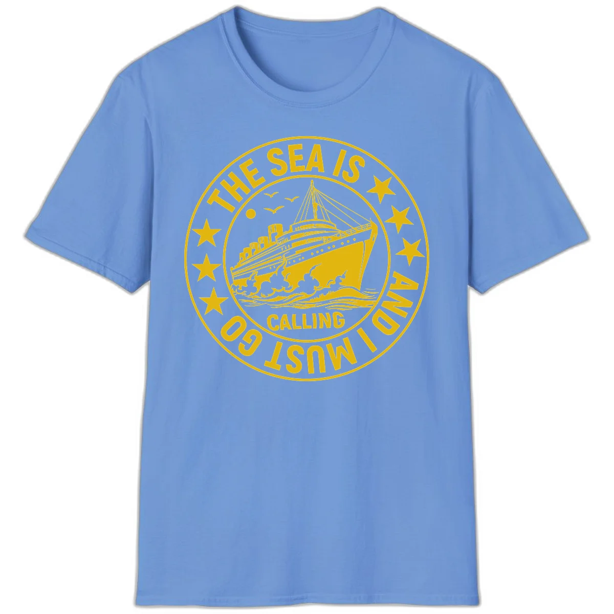 The Sea Is Calling Nautical Badge T-Shirt in Carolina Blue