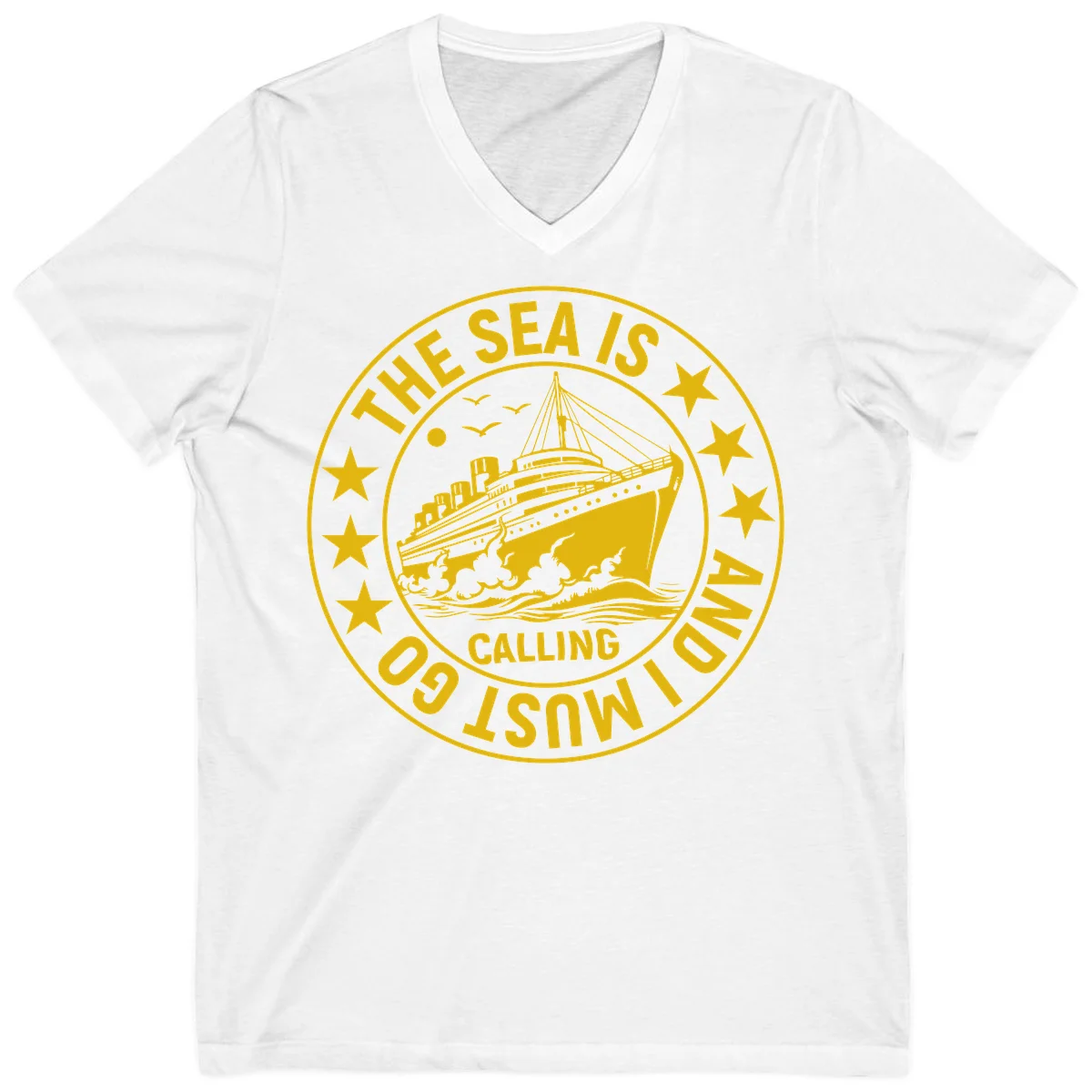 The Sea Is Calling Nautical Badge V-Neck in White