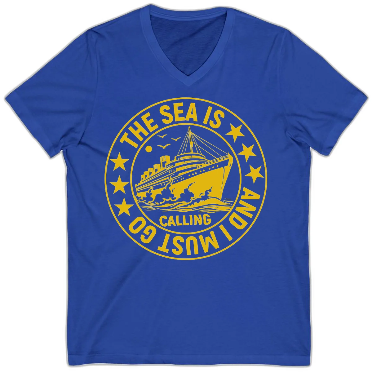 The Sea Is Calling Nautical Badge V-Neck in True Royal