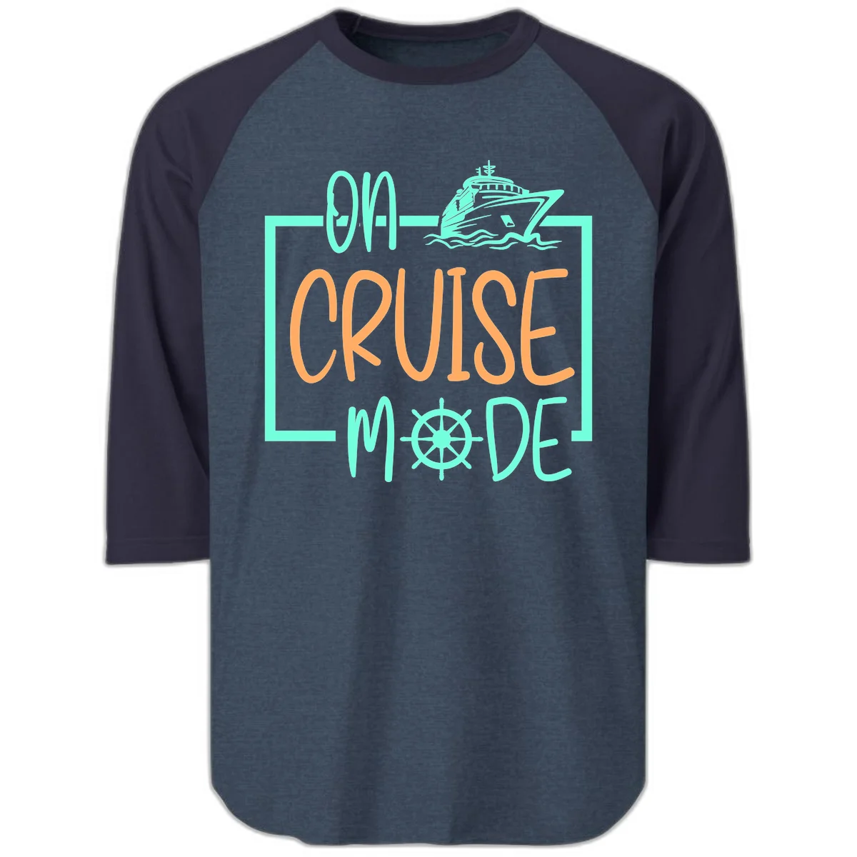 On Cruise Mode Raglan 3/4 Tee in Heather Denim Navy