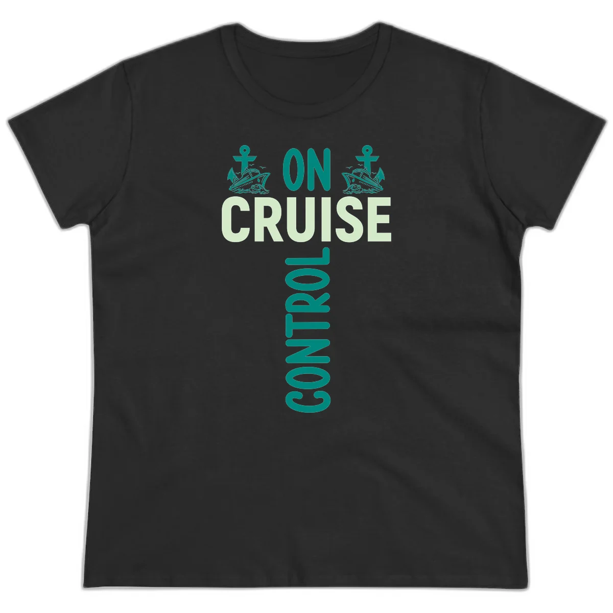 On Cruise With You Nautical Couples Ladies Tee in Black