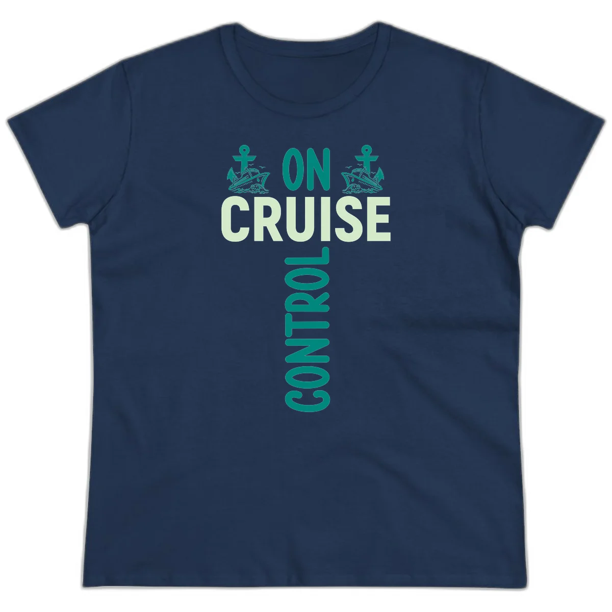 On Cruise With You Nautical Couples Ladies Tee in Navy