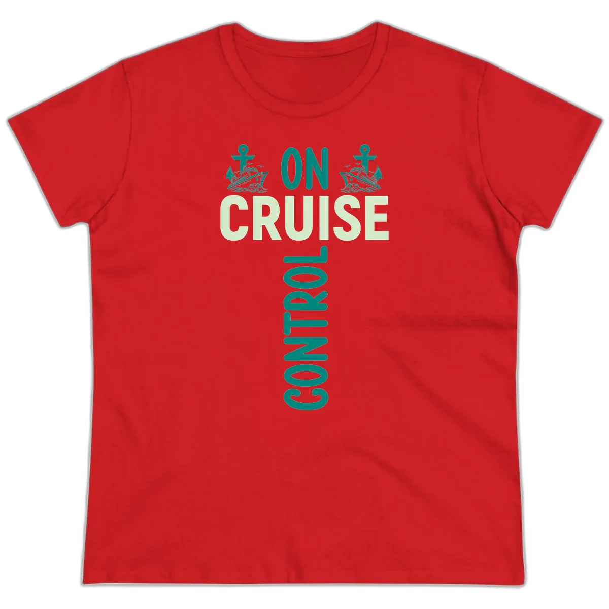 On Cruise With You Nautical Couples Ladies Tee in Red