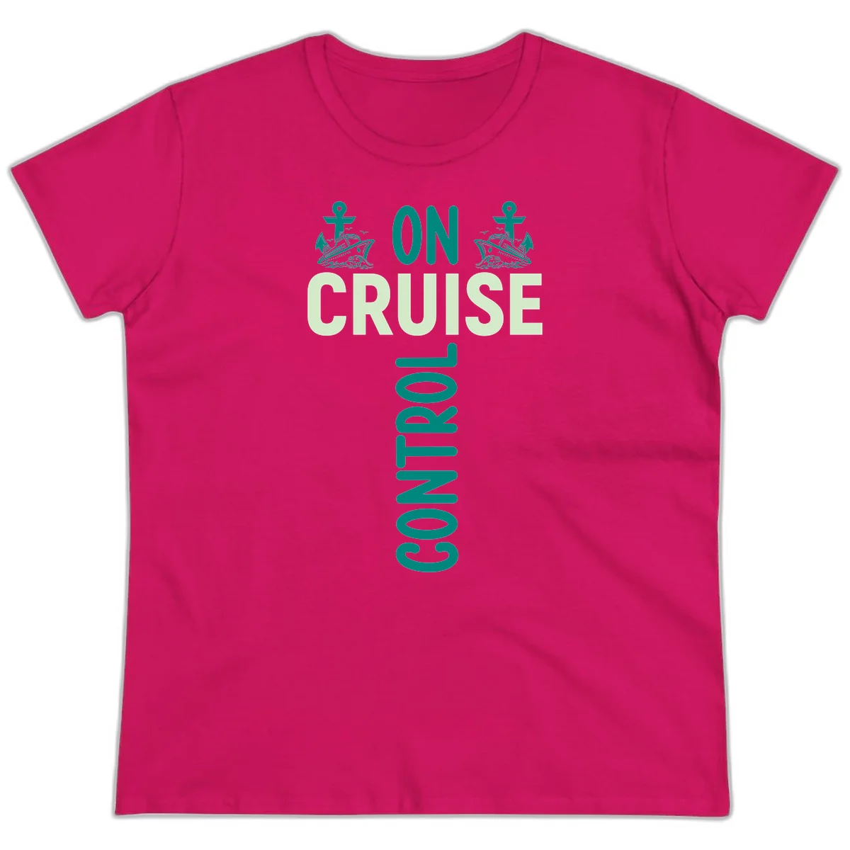 On Cruise With You Nautical Couples Ladies Tee in Heliconia