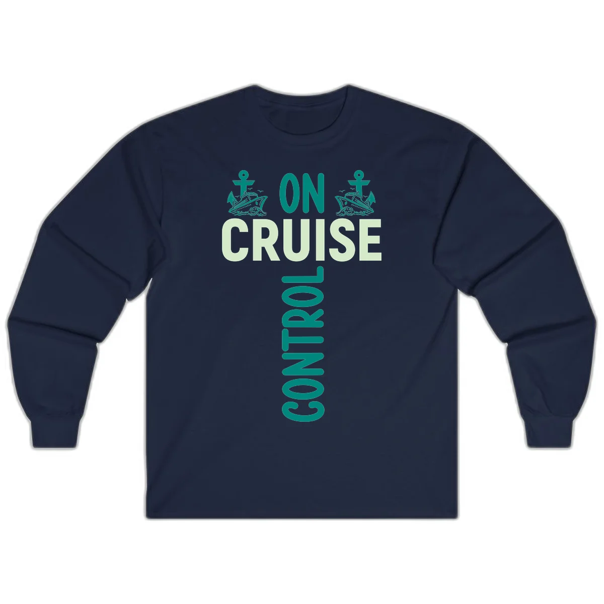 On Cruise With You Nautical Cruise Long Sleeve Shirt in Navy