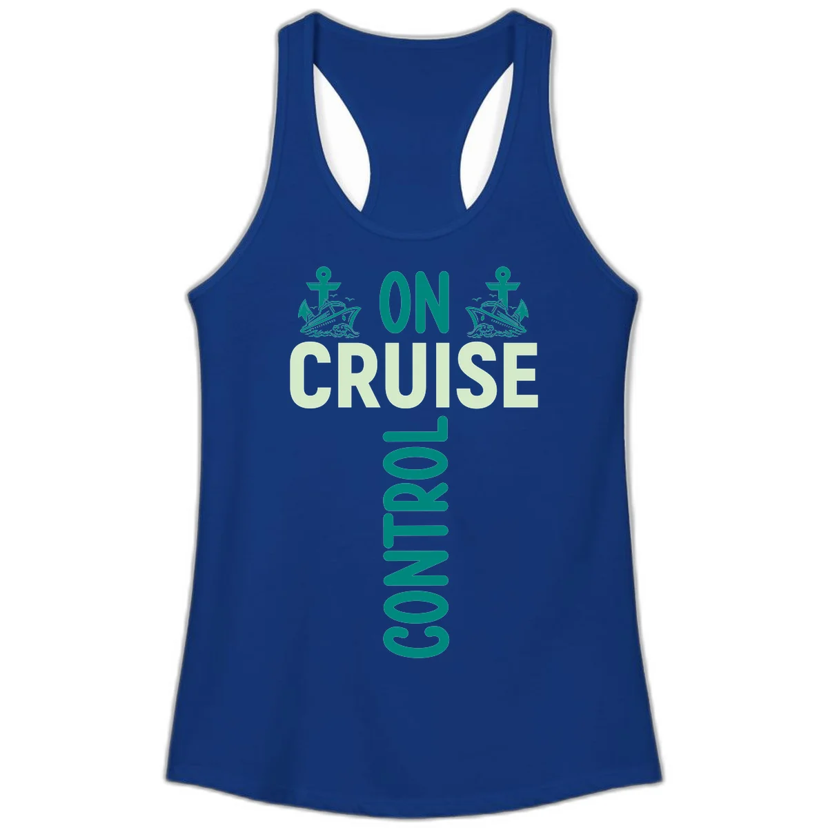 On Cruise With You Ladies Racerback Tank in Solid Royal