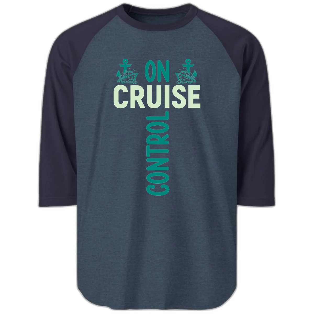 On Cruise With You Raglan 3/4 Sleeve Tee in Heather Denim Navy