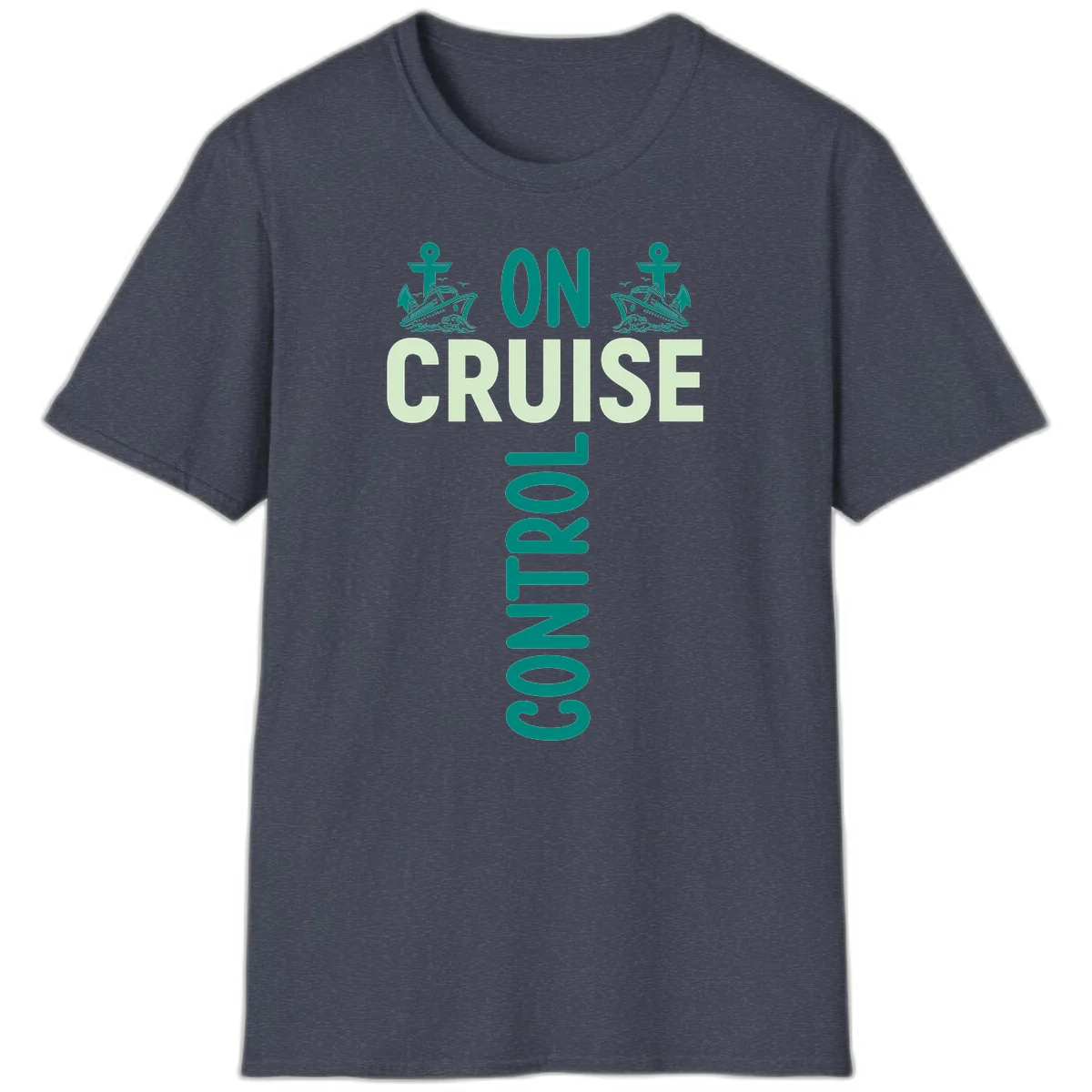 On Cruise With You Nautical Vacation T-Shirt in Heather Navy