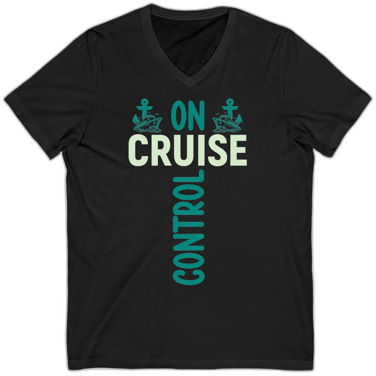 On Cruise With You Nautical Vacation V-Neck in Black