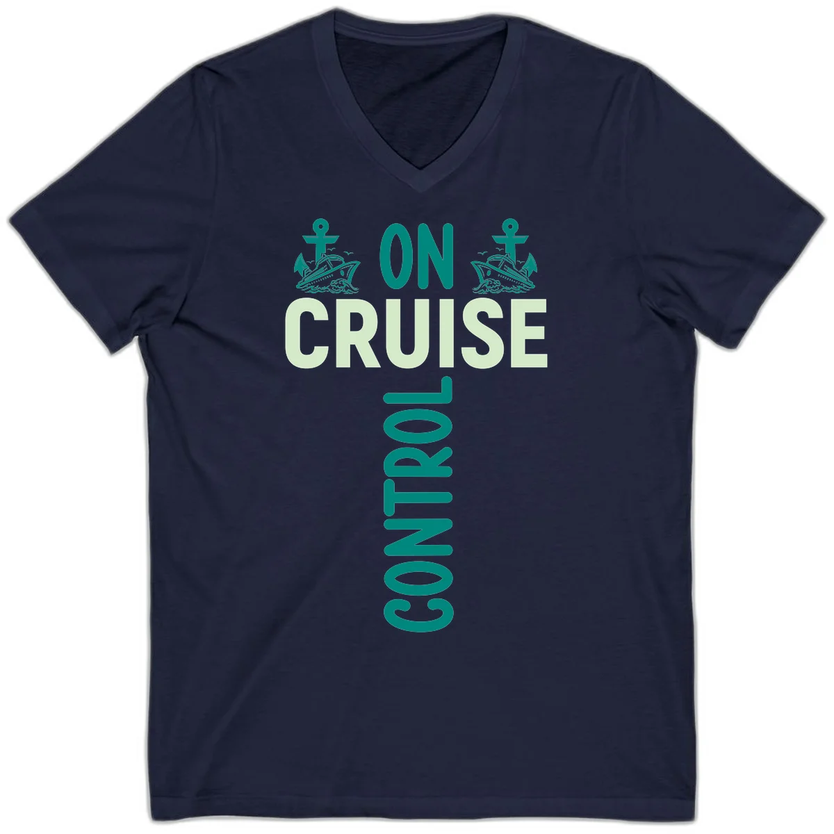 On Cruise With You Nautical Vacation V-Neck in Navy