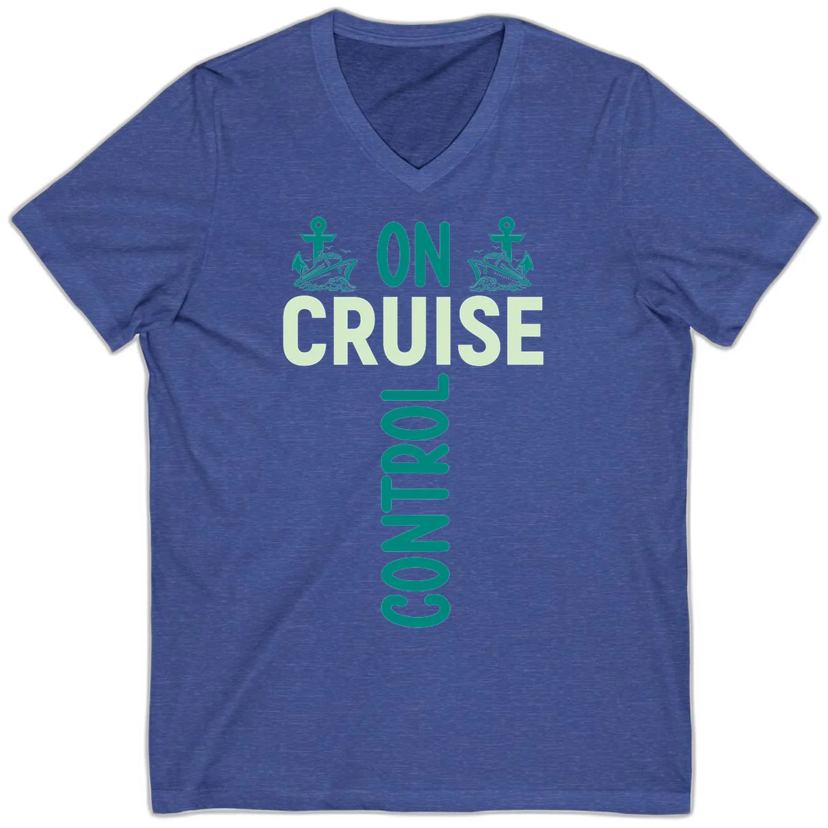 On Cruise With You Nautical Vacation V-Neck in Heather True Royal