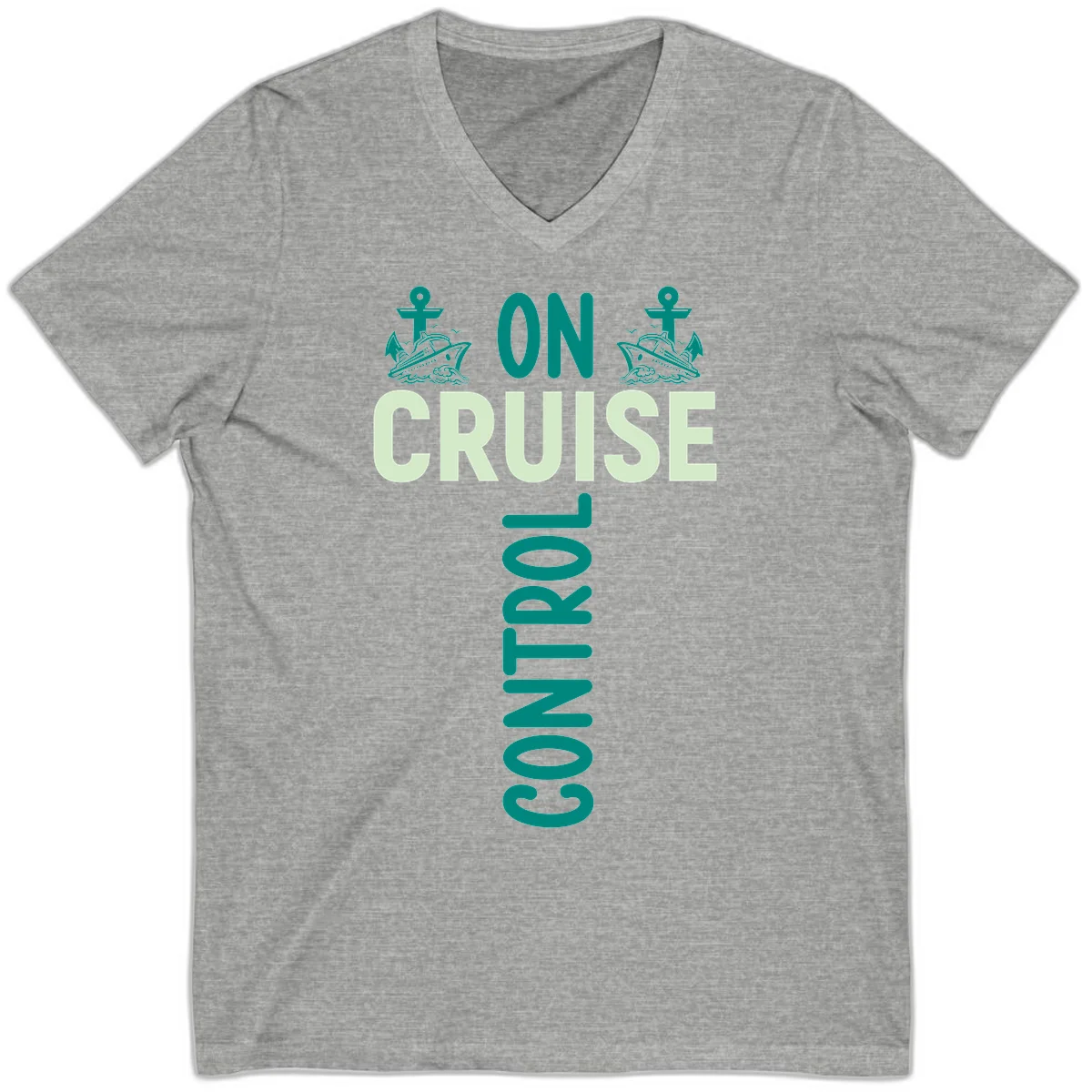 On Cruise With You Nautical Vacation V-Neck in Athletic Heather