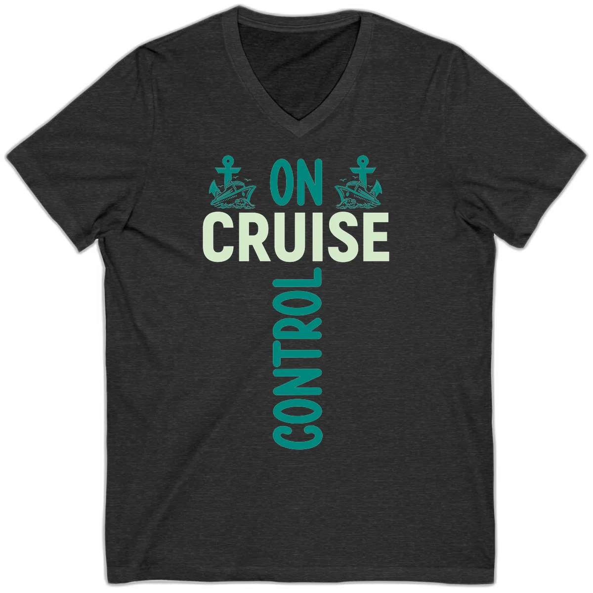 On Cruise With You Nautical Vacation V-Neck in Dark Grey Heather