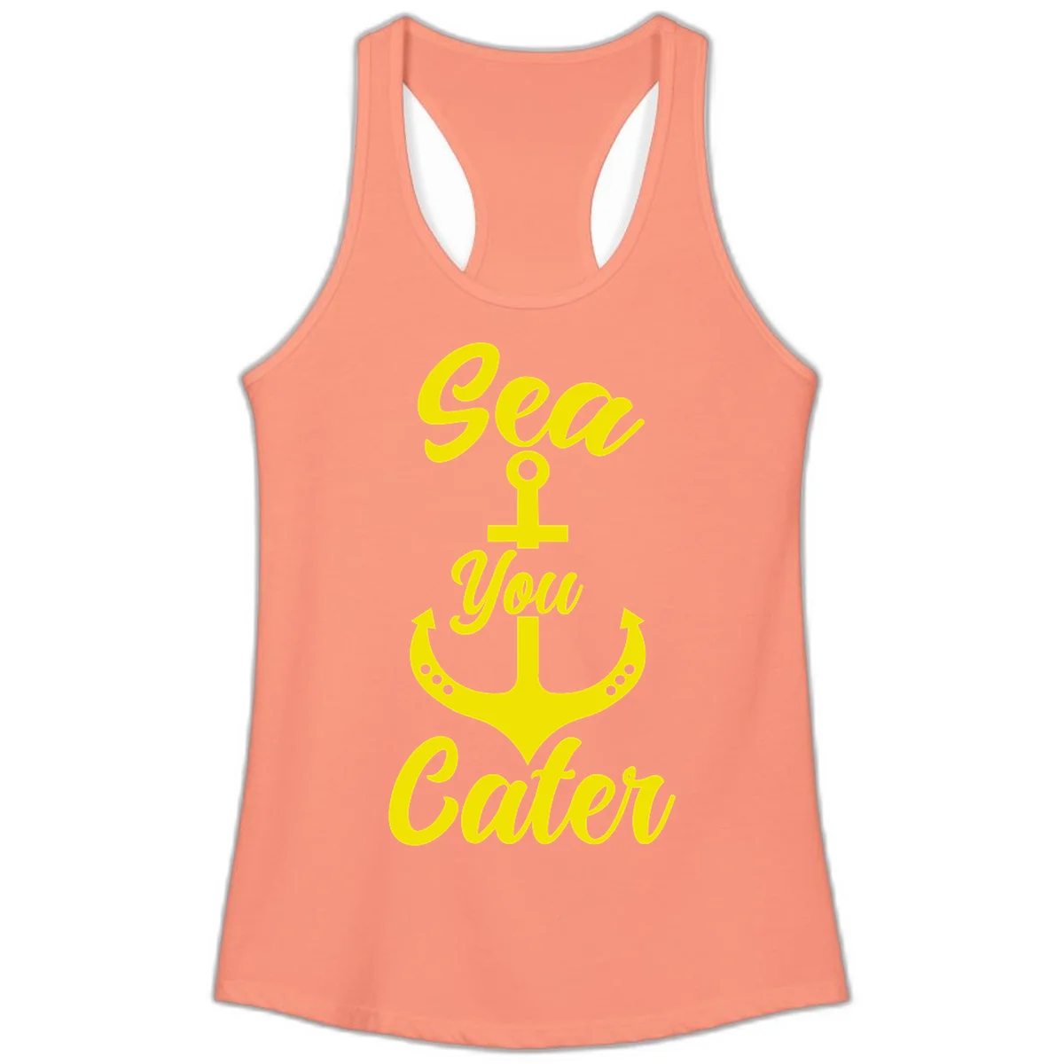 Sea You Later Anchor Ladies Tank Top in Solid Light Orange
