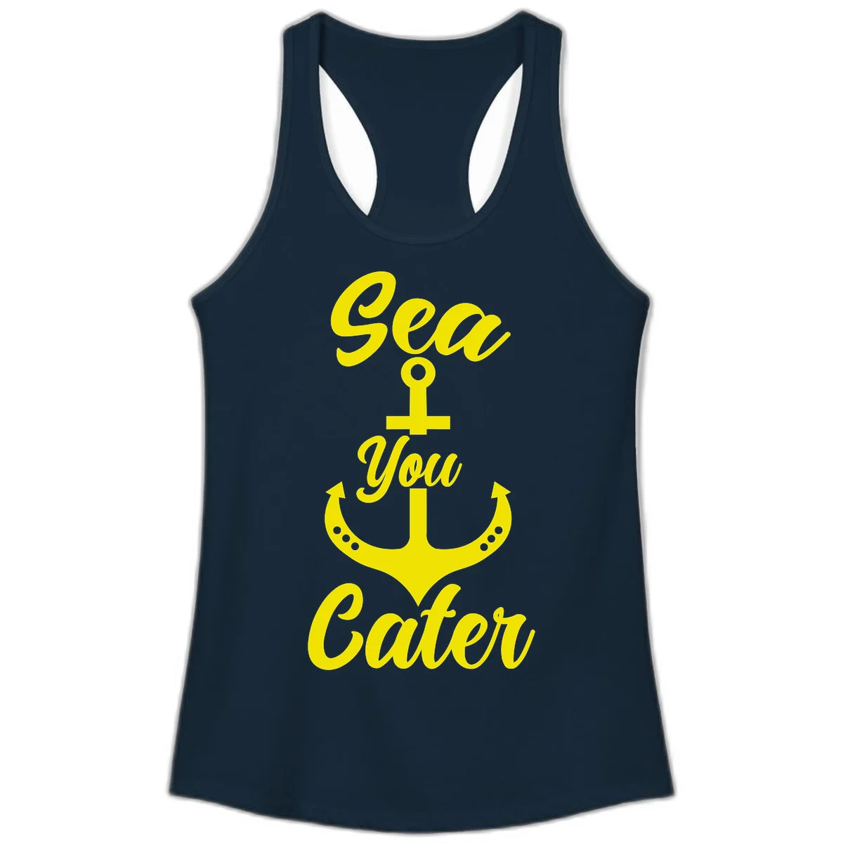 Sea You Later Anchor Ladies Tank Top in Solid Midnight Navy