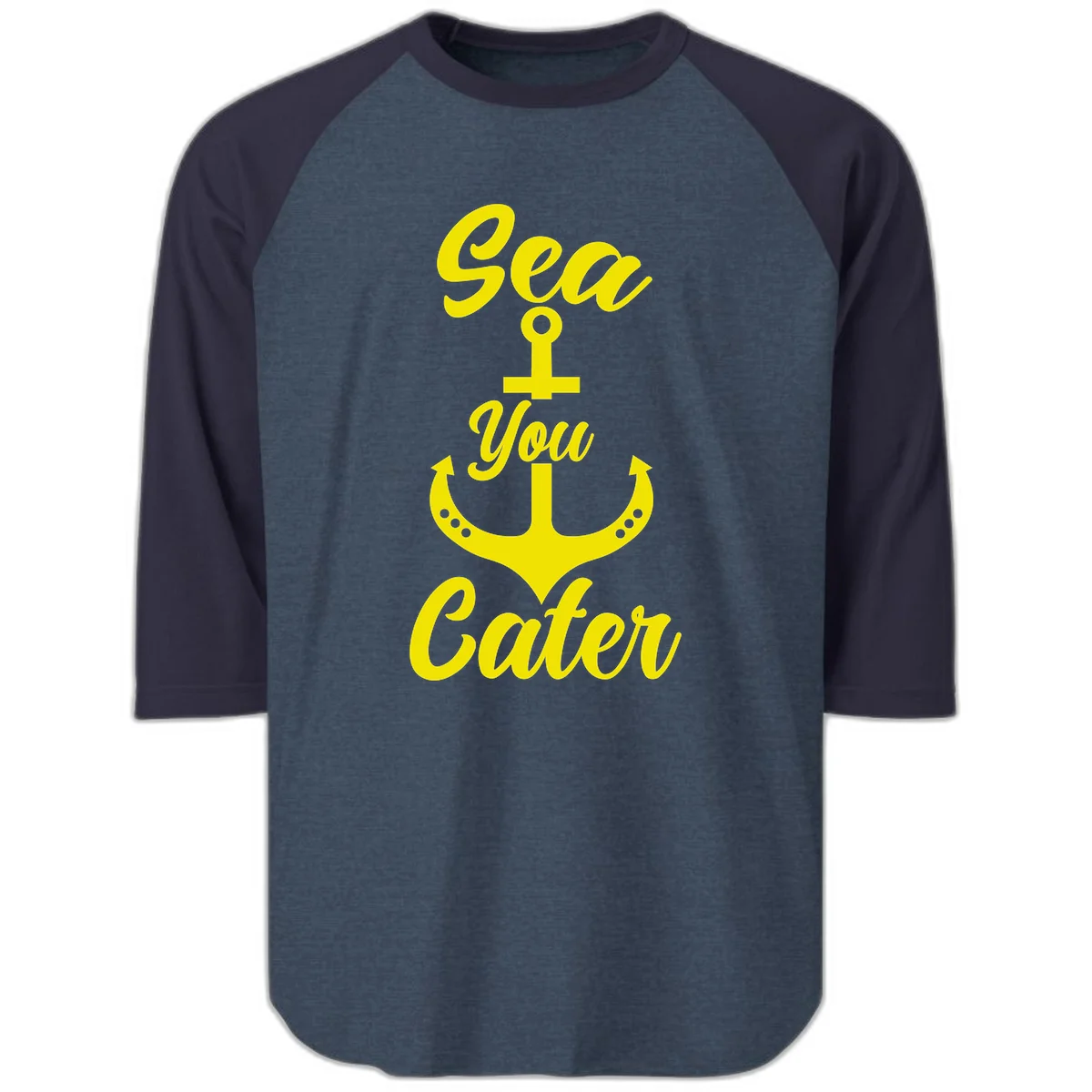 Sea You Later Anchor Raglan 3/4 Sleeve Tee in Heather Denim Navy