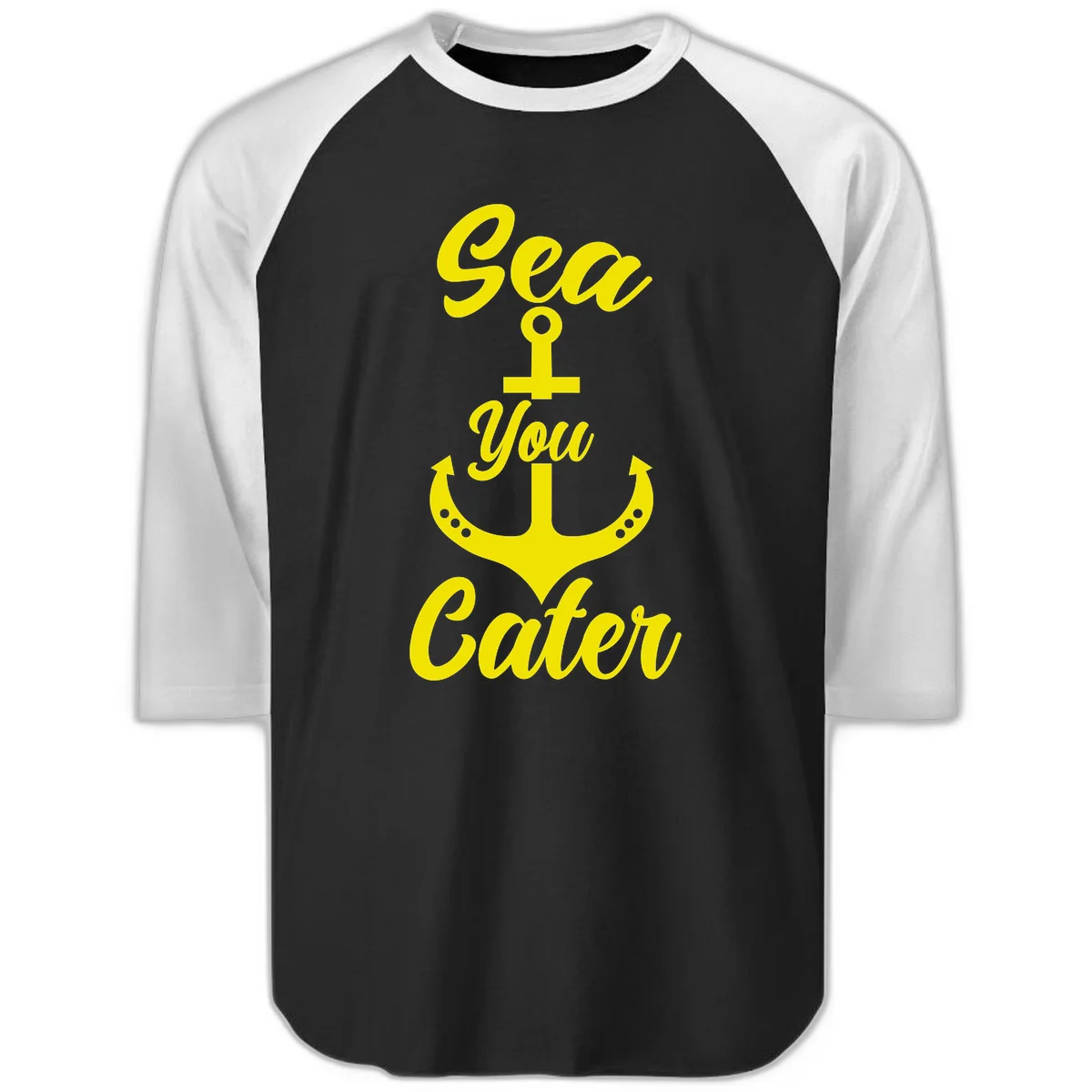 Sea You Later Anchor Raglan 3/4 Sleeve Tee in Black White