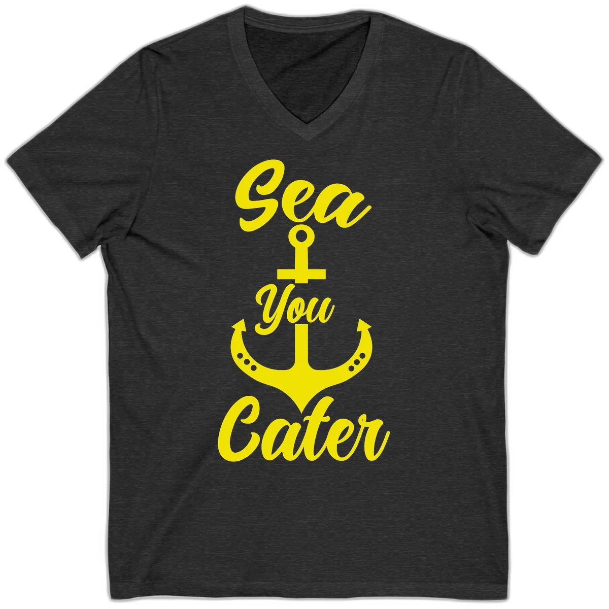 Sea You Later Anchor V-Neck T-Shirt in Dark Grey Heather