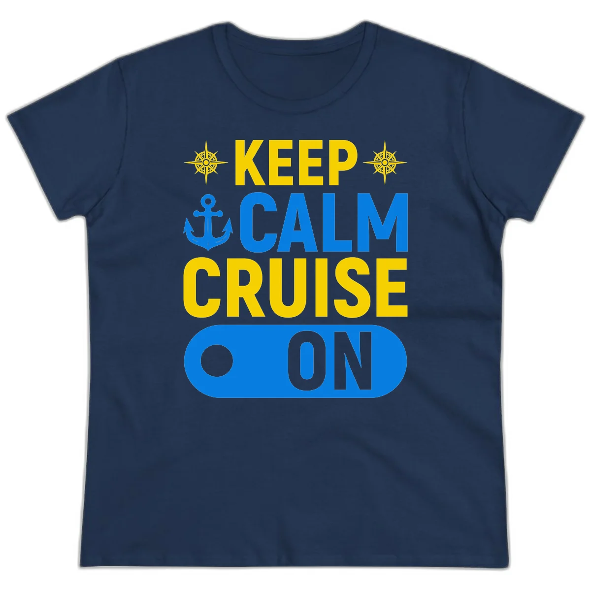 Keep Calm Cruise On Ladies Tee in Navy