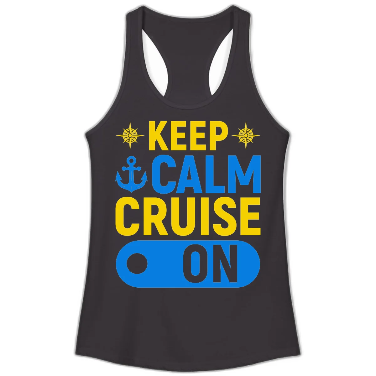 Keep Calm Cruise On Ladies Tank Top in Black