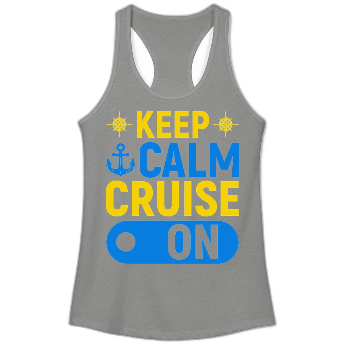 Keep Calm Cruise On Ladies Tank Top in Heather Grey