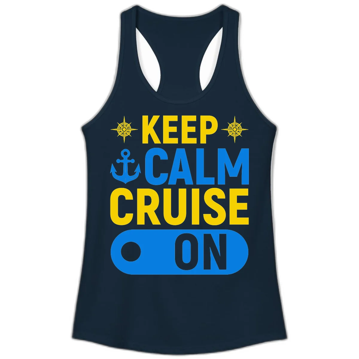 Keep Calm Cruise On Ladies Tank Top in Solid Midnight Navy