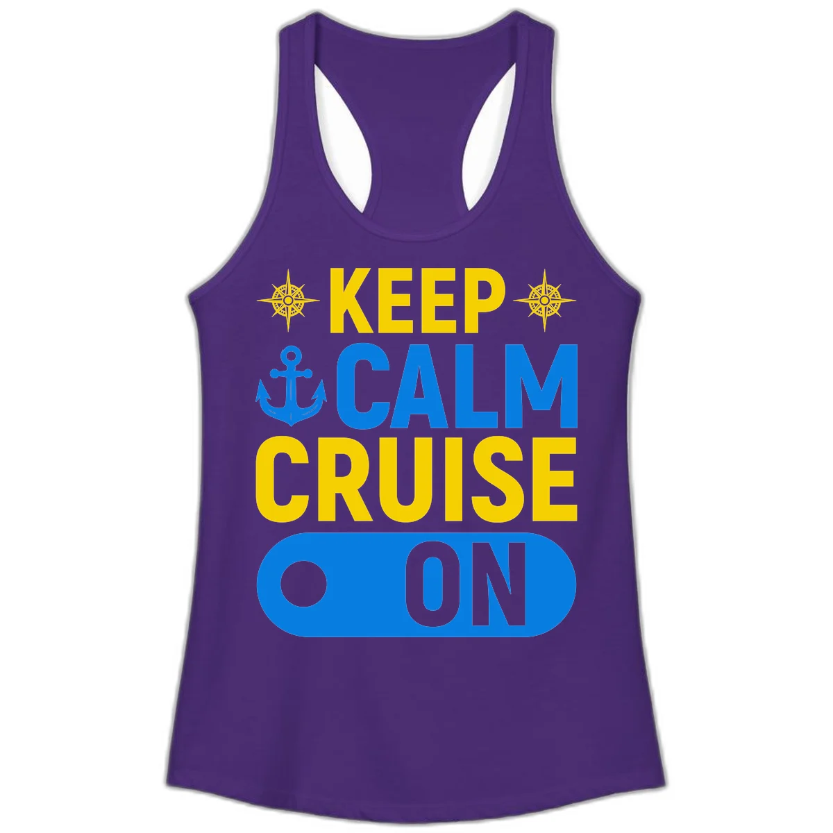 Keep Calm Cruise On Ladies Tank Top in Solid Purple Rush