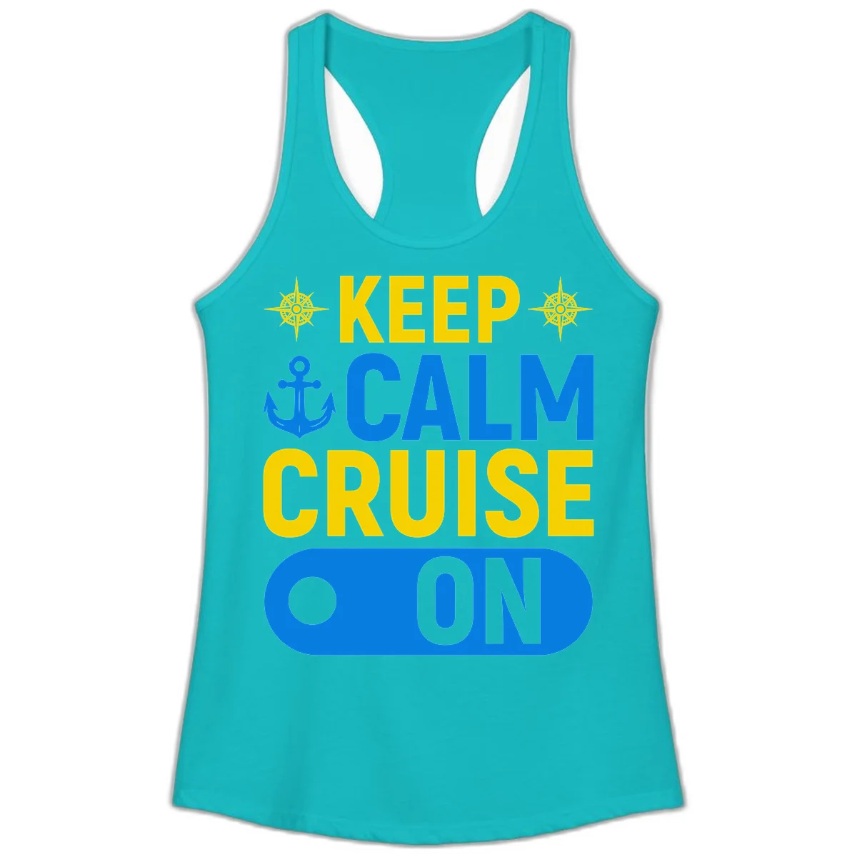 Keep Calm Cruise On Ladies Tank Top in Tahiti Blue