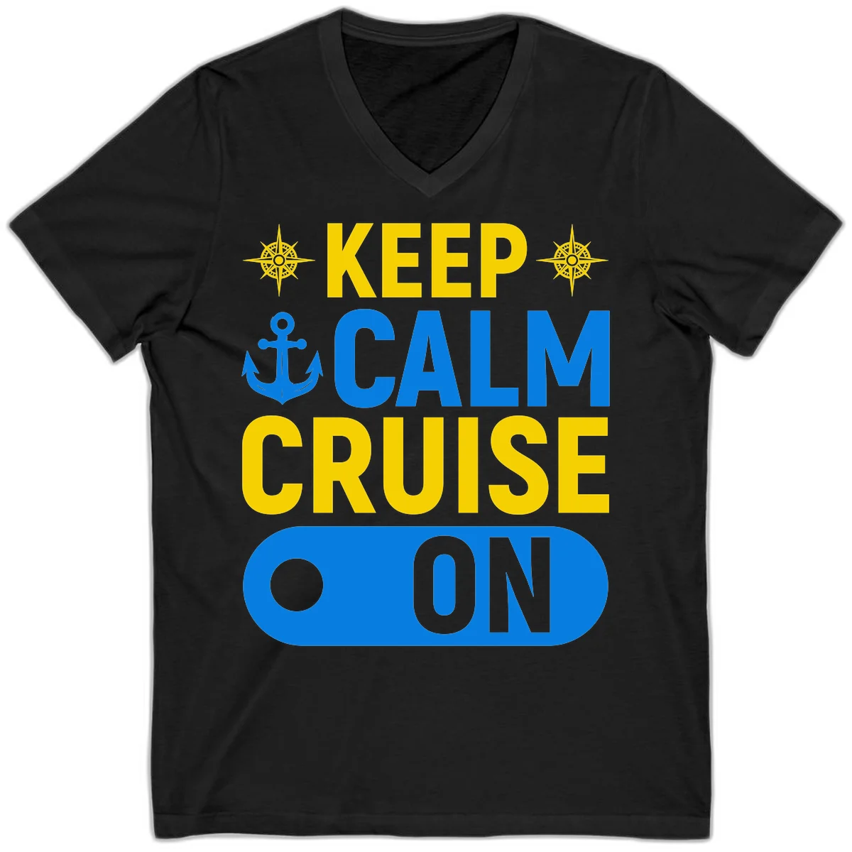 Keep Calm Cruise On V-Neck Tee in Black