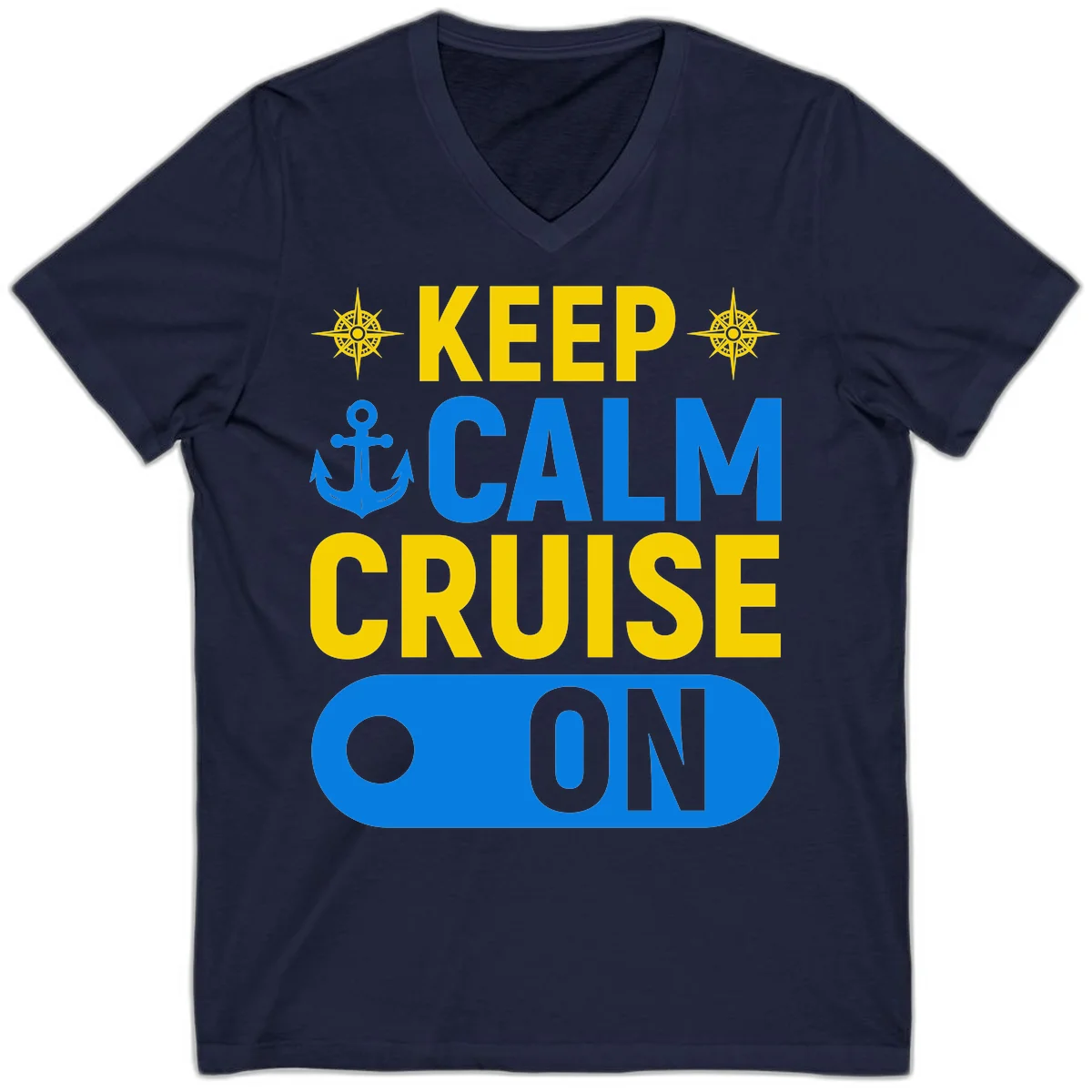 Keep Calm Cruise On V-Neck Tee in Navy