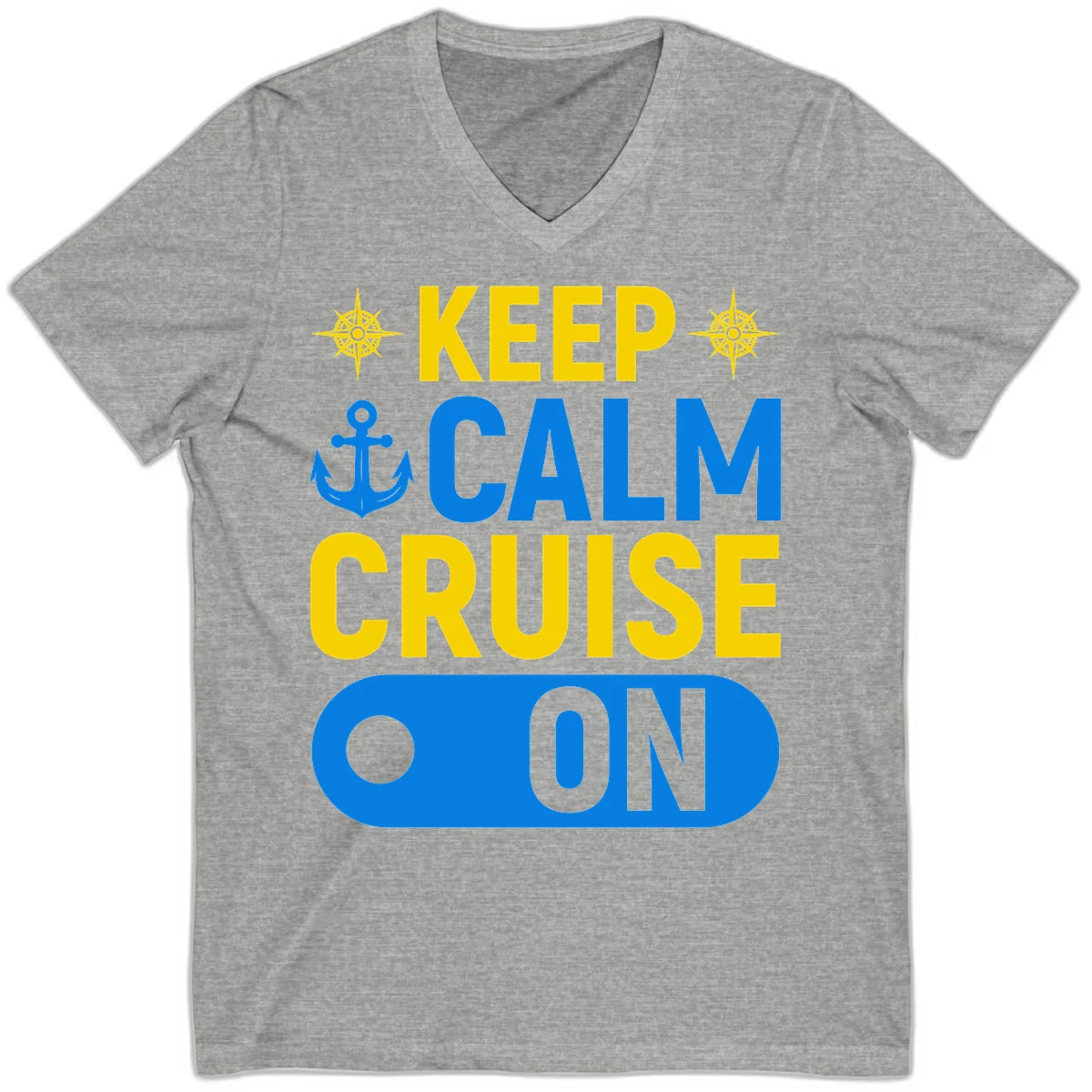 Keep Calm Cruise On V-Neck Tee in Athletic Heather