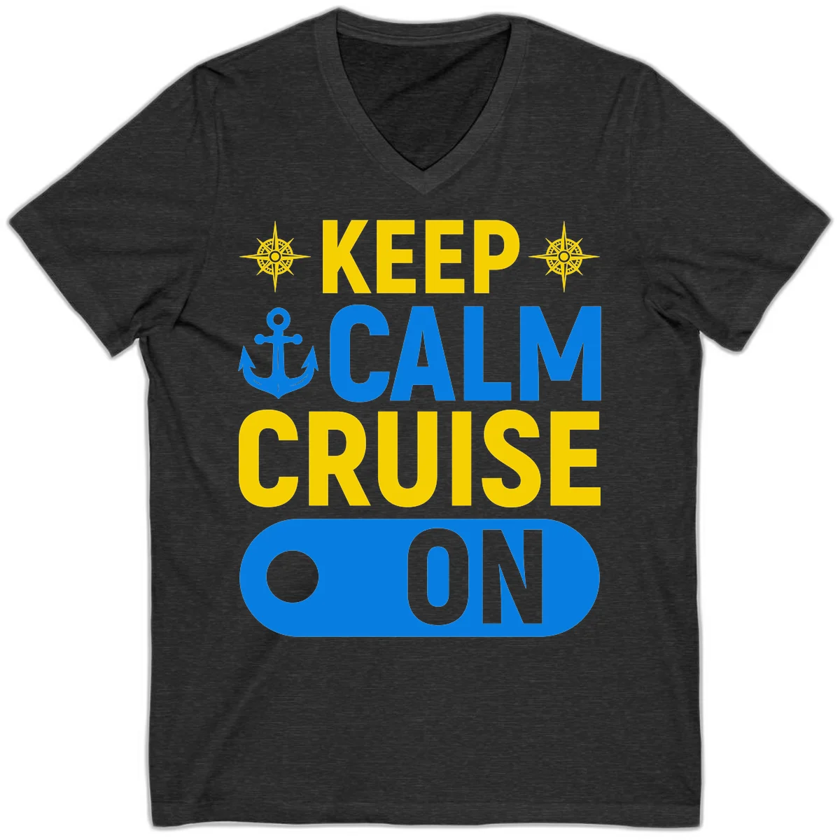 Keep Calm Cruise On V-Neck Tee in Dark Grey Heather