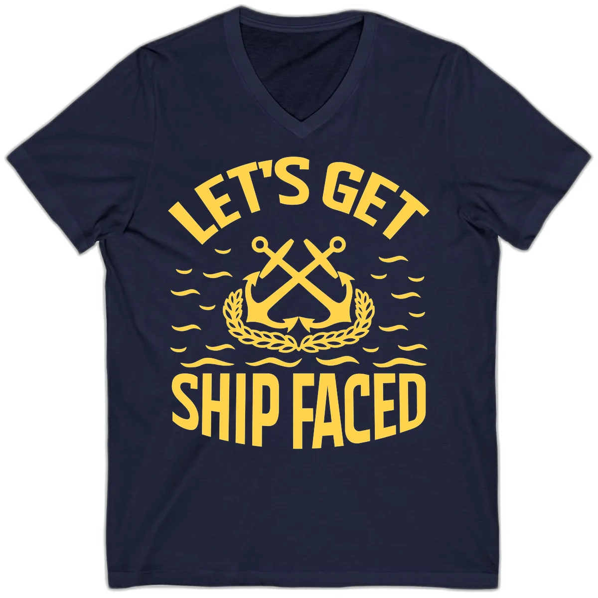 Let's Get Ship Faced V-Neck T-Shirt in Navy