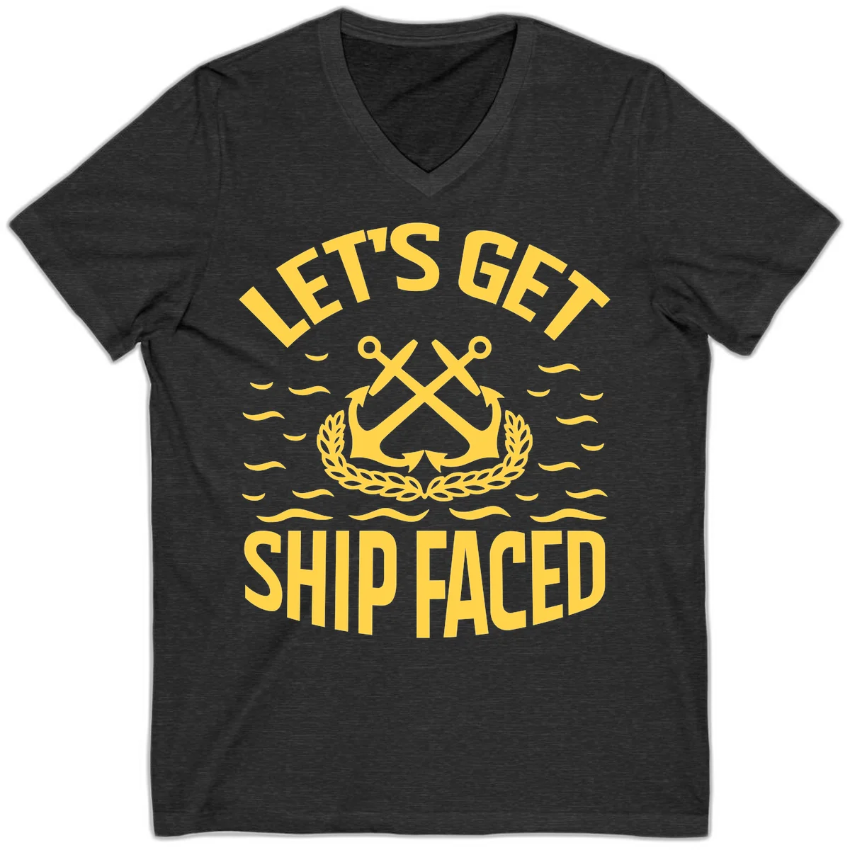 Let's Get Ship Faced V-Neck T-Shirt in Dark Grey Heather