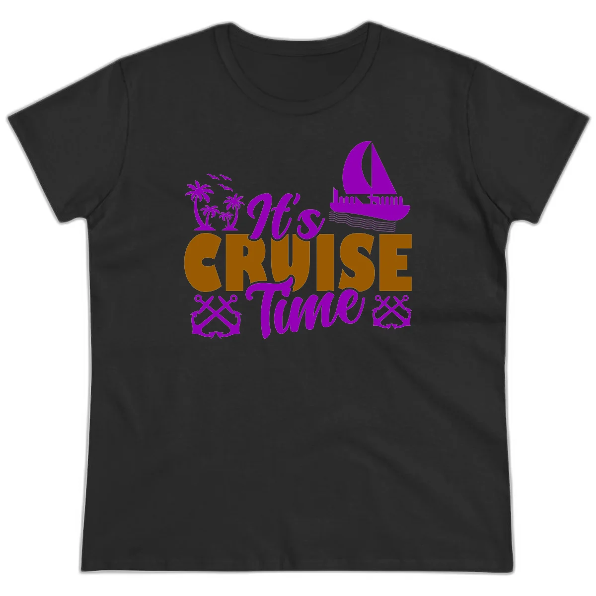 It's Cruise Time Nautical Vibes Ladies Tee in Black