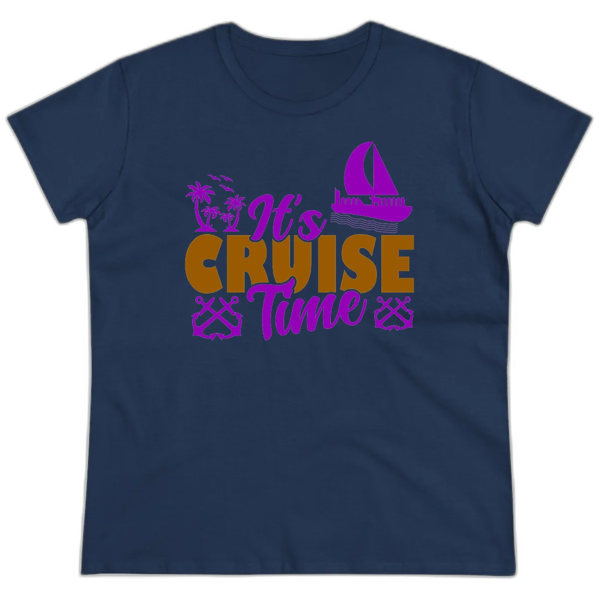 It's Cruise Time Nautical Vibes Ladies Tee in Navy