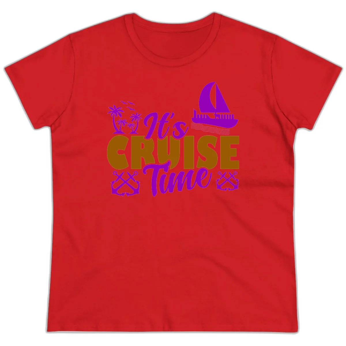 It's Cruise Time Nautical Vibes Ladies Tee in Red