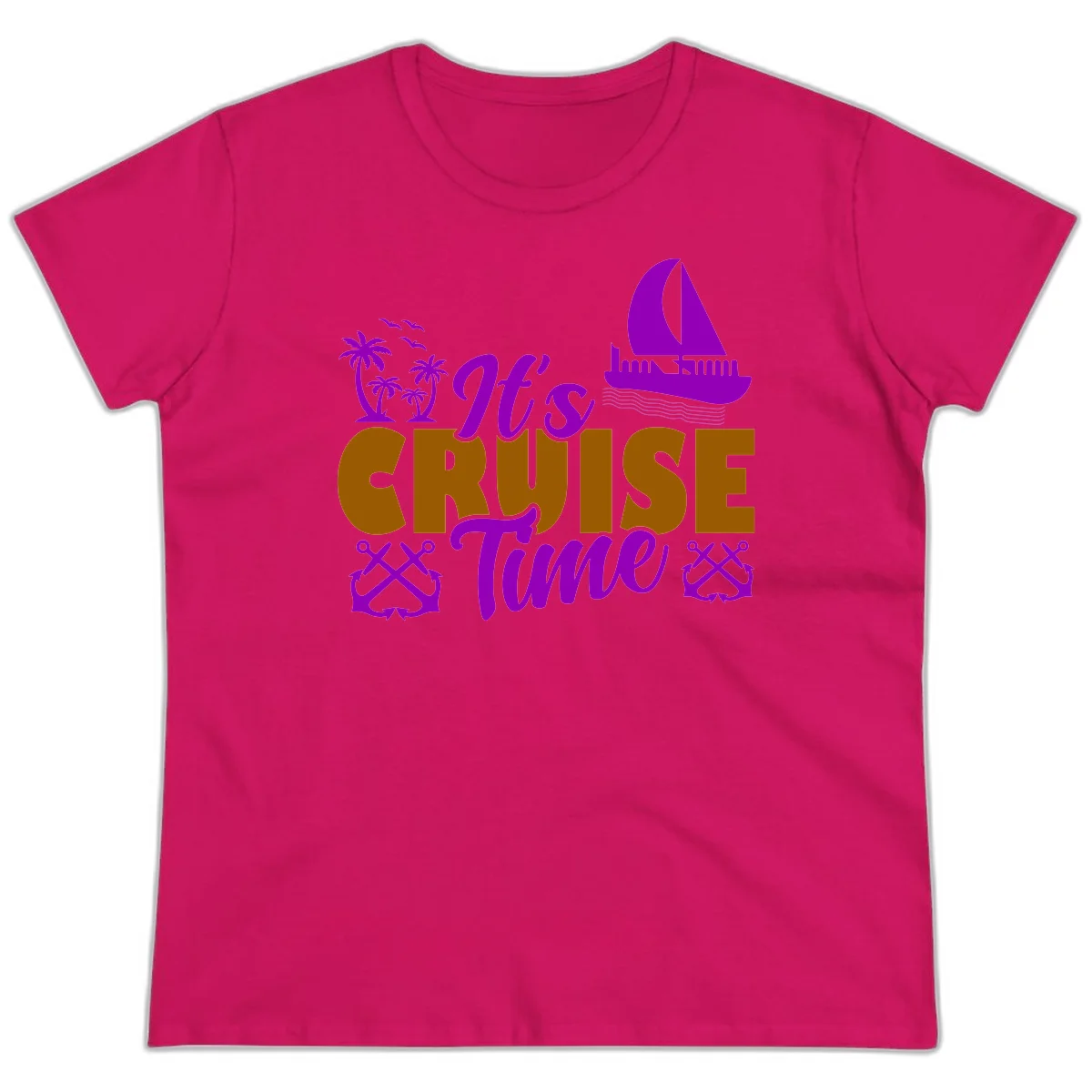It's Cruise Time Nautical Vibes Ladies Tee in Heliconia