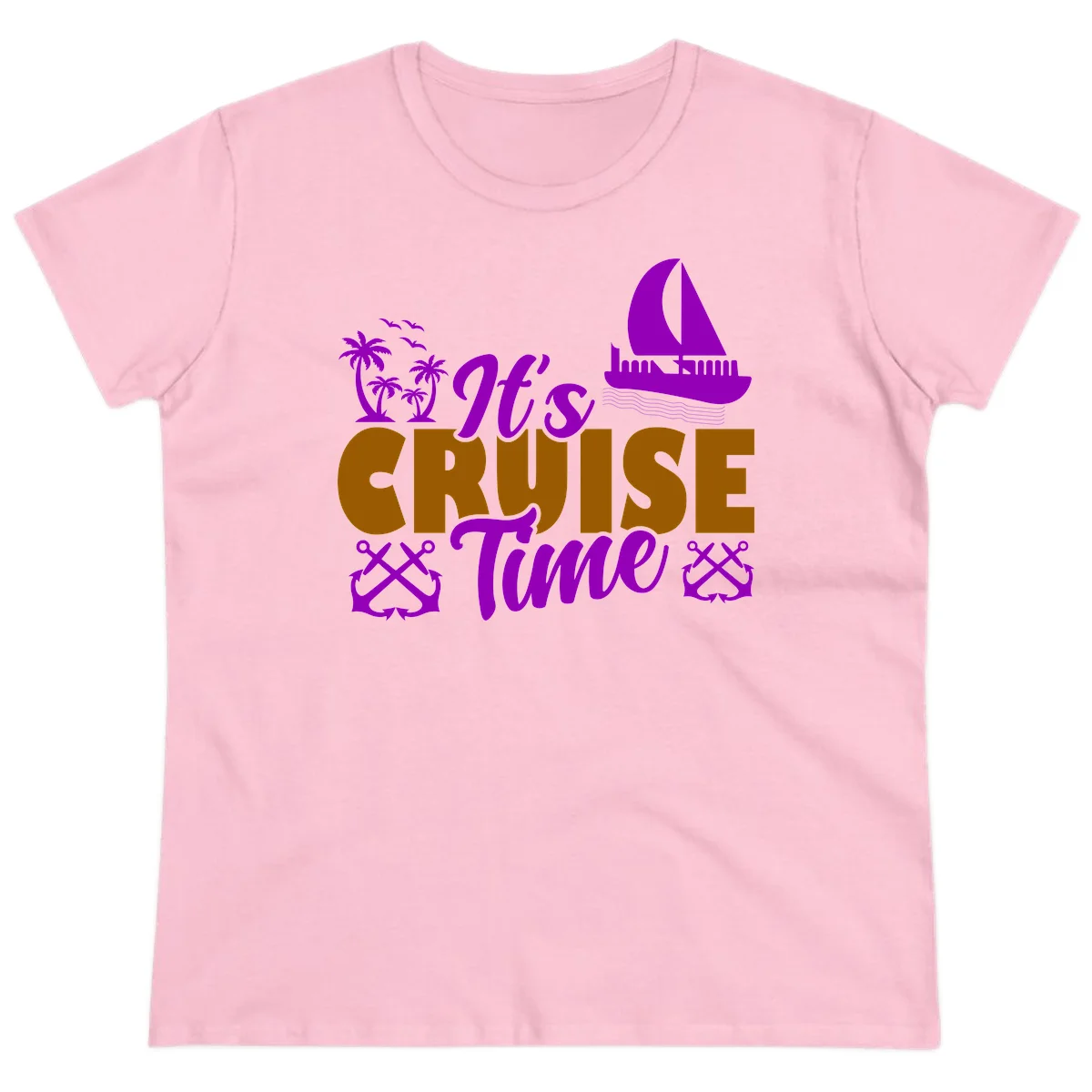 It's Cruise Time Nautical Vibes Ladies Tee in Light Pink