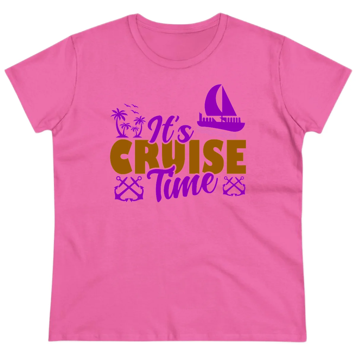 It's Cruise Time Nautical Vibes Ladies Tee in Azalea