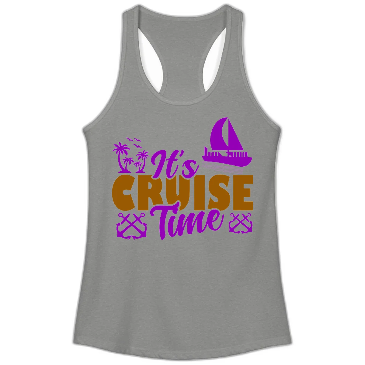 It's Cruise Time Nautical Vibes Ladies Tank in Heather Grey