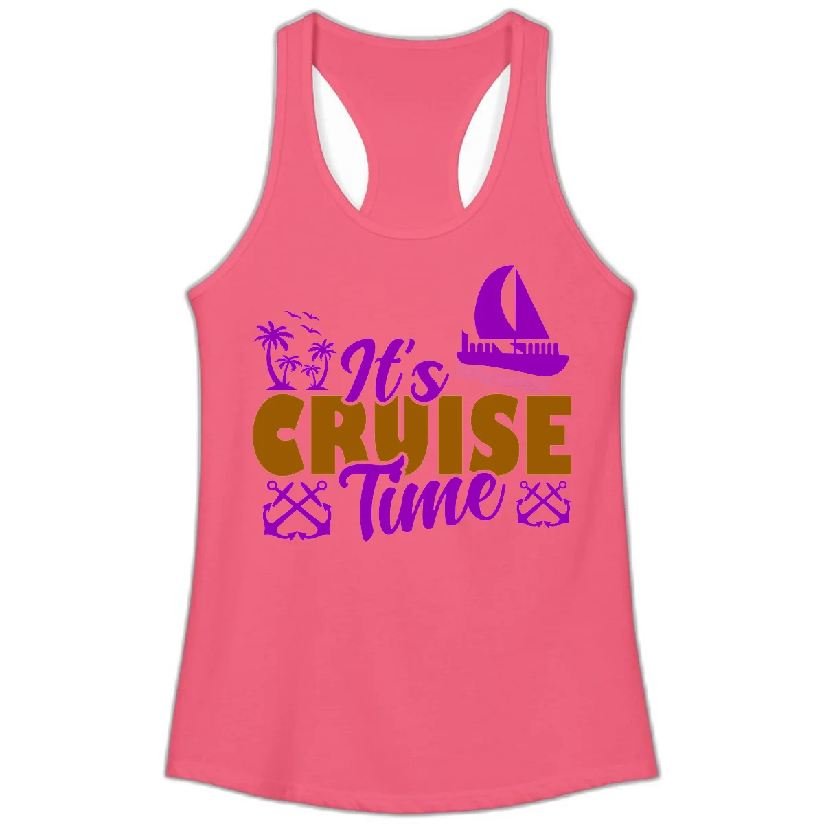 It's Cruise Time Nautical Vibes Ladies Tank in Hot Pink