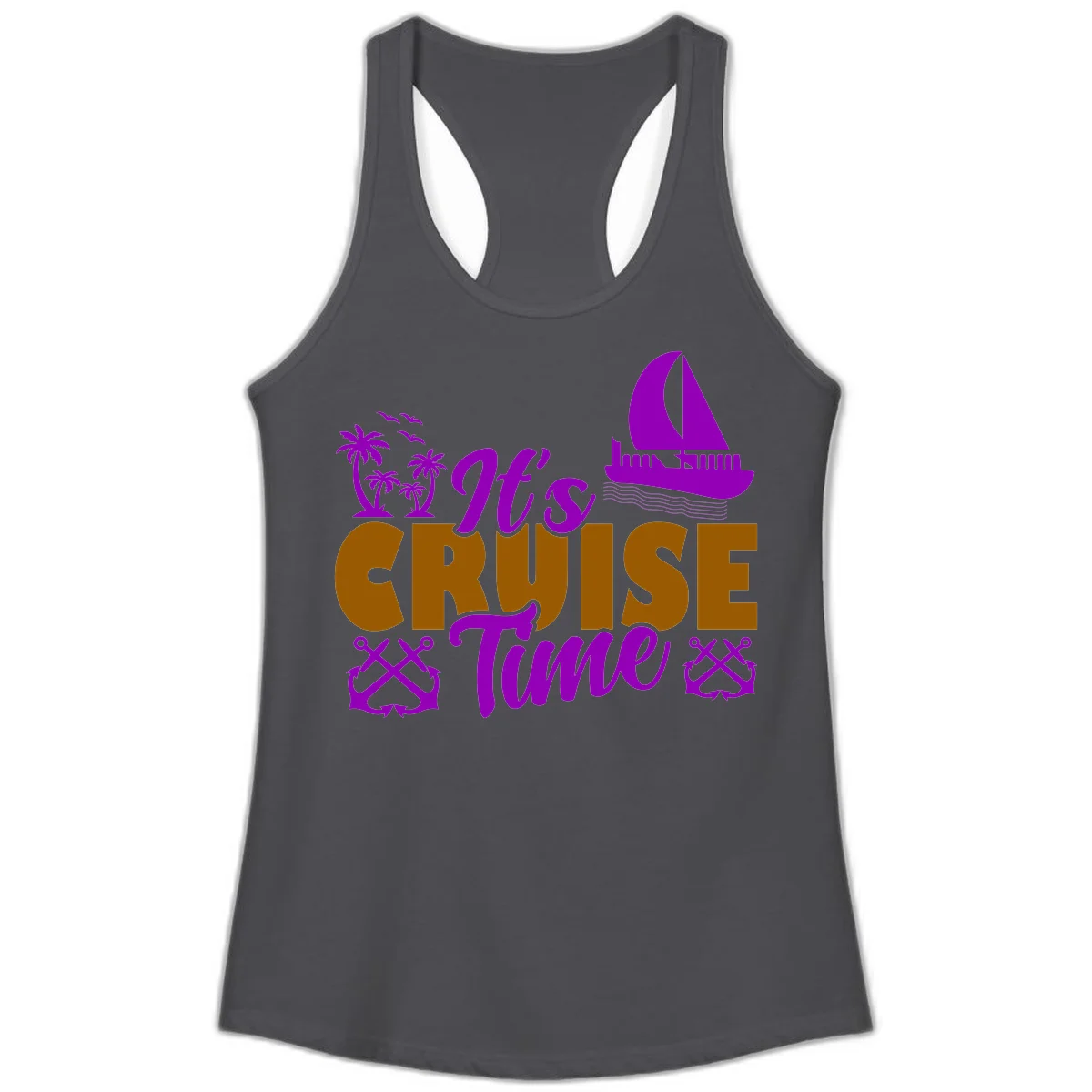 It's Cruise Time Nautical Vibes Ladies Tank in Solid Dark Gray