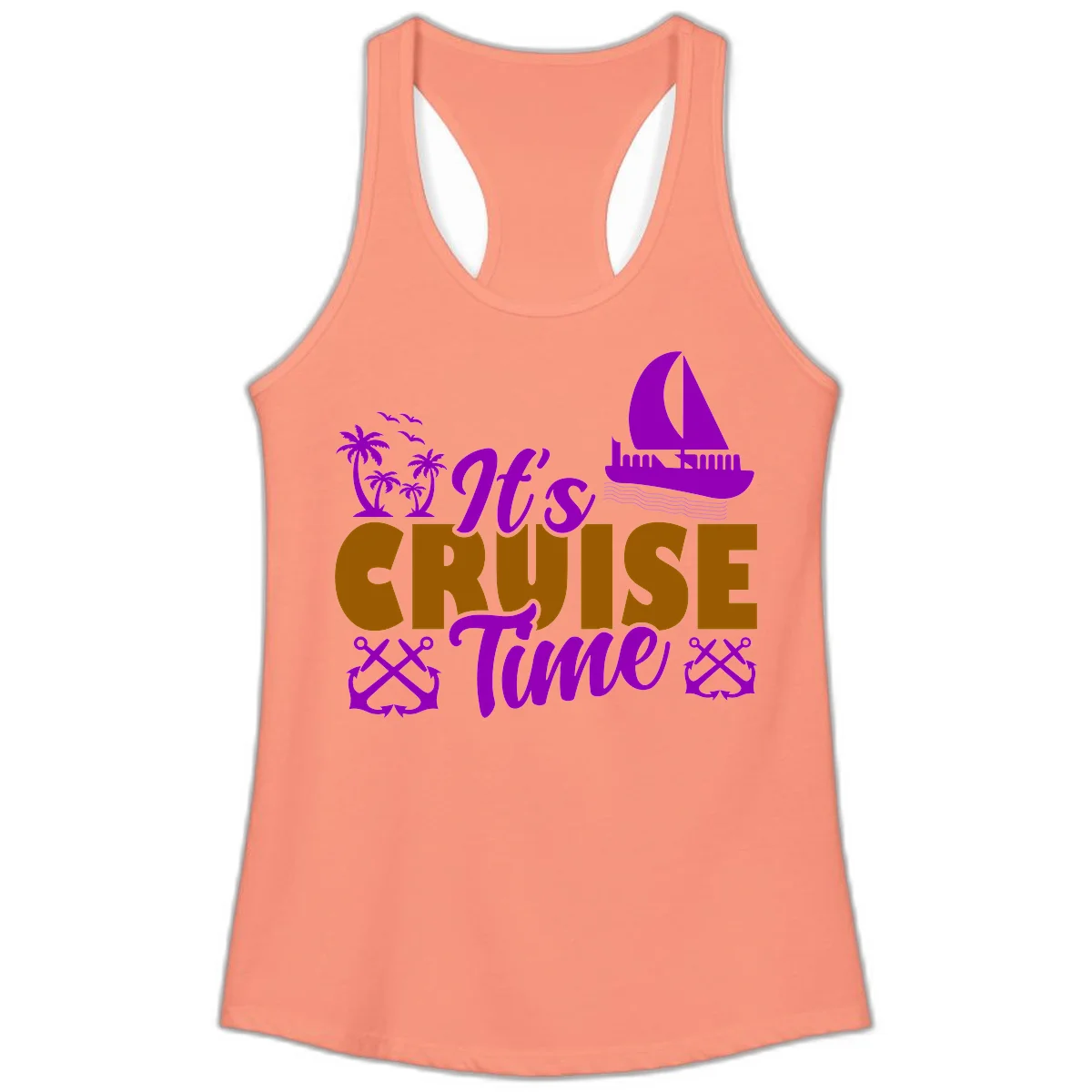 It's Cruise Time Nautical Vibes Ladies Tank in Solid Light Orange