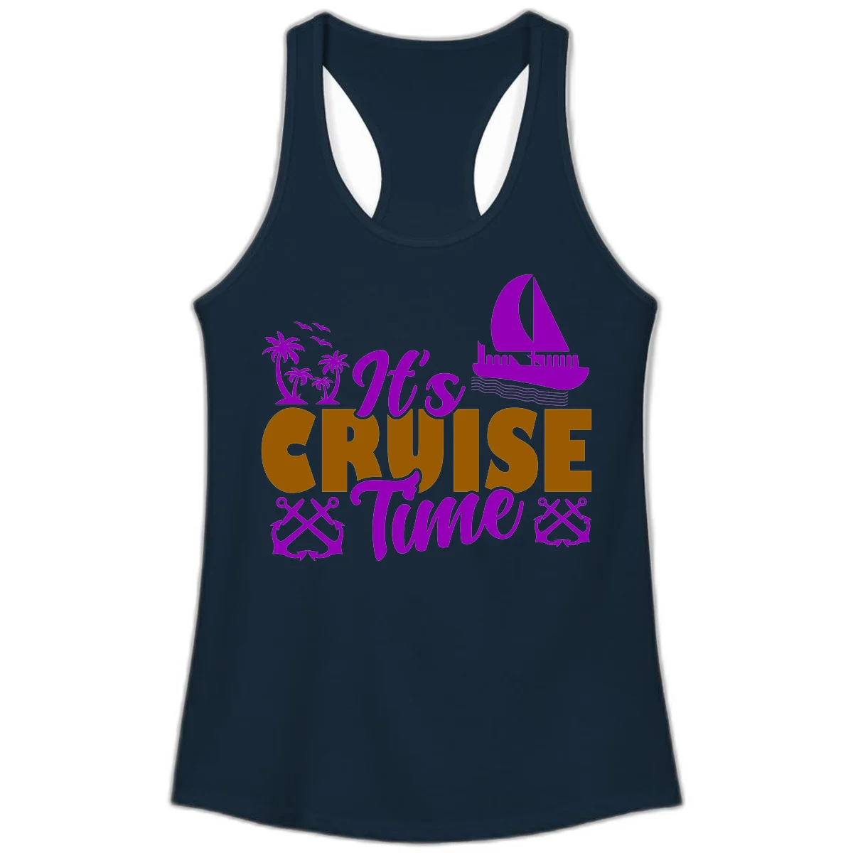 It's Cruise Time Nautical Vibes Ladies Tank in Solid Midnight Navy