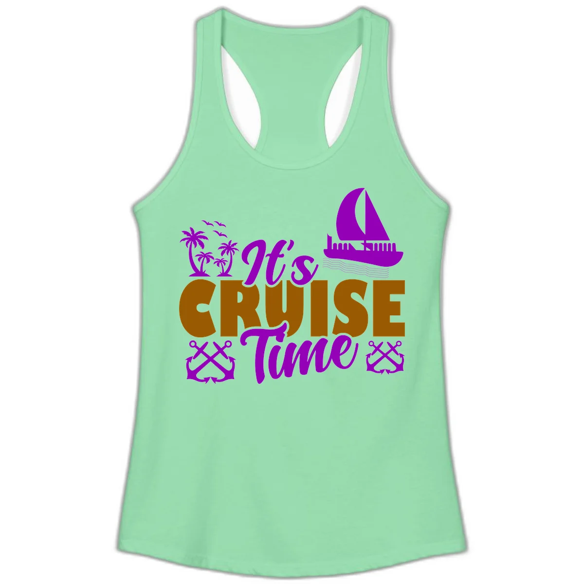 It's Cruise Time Nautical Vibes Ladies Tank in Solid Mint