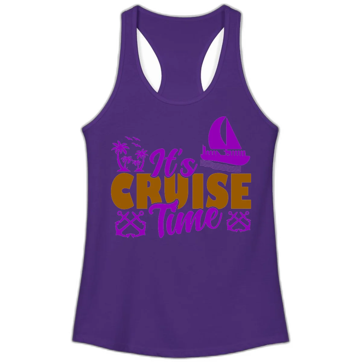 It's Cruise Time Nautical Vibes Ladies Tank in Solid Purple Rush
