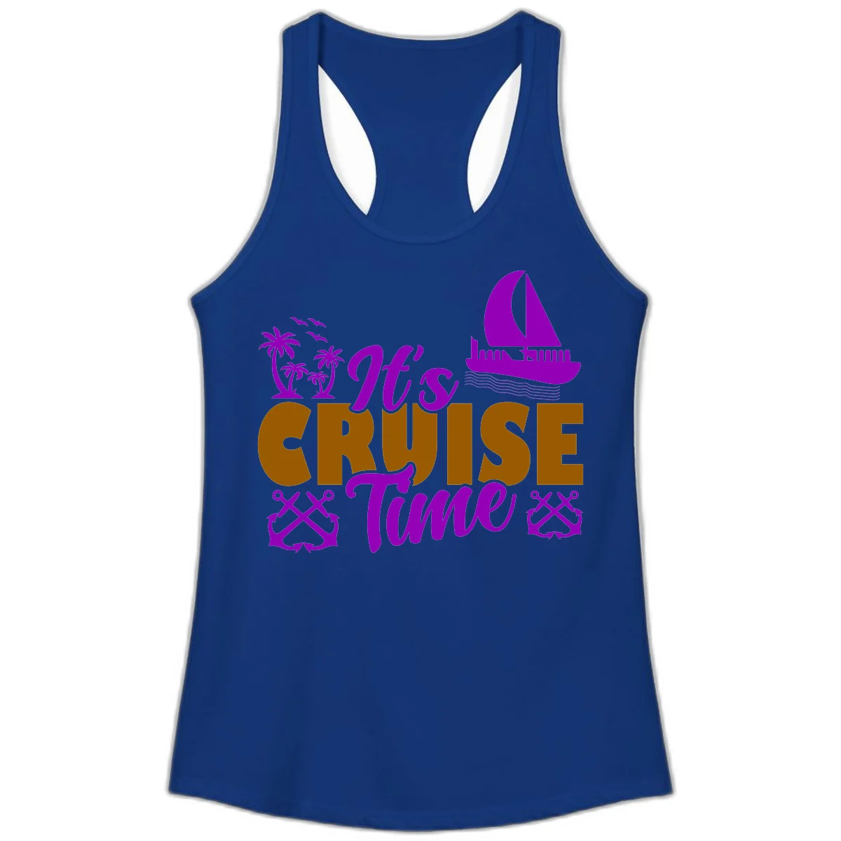 It's Cruise Time Nautical Vibes Ladies Tank in Solid Royal