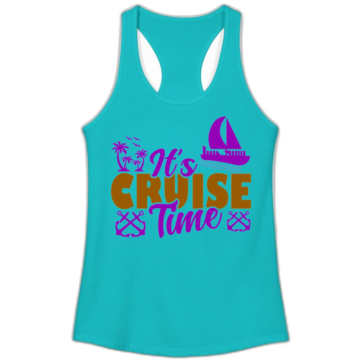 It's Cruise Time Nautical Vibes Ladies Tank in Tahiti Blue