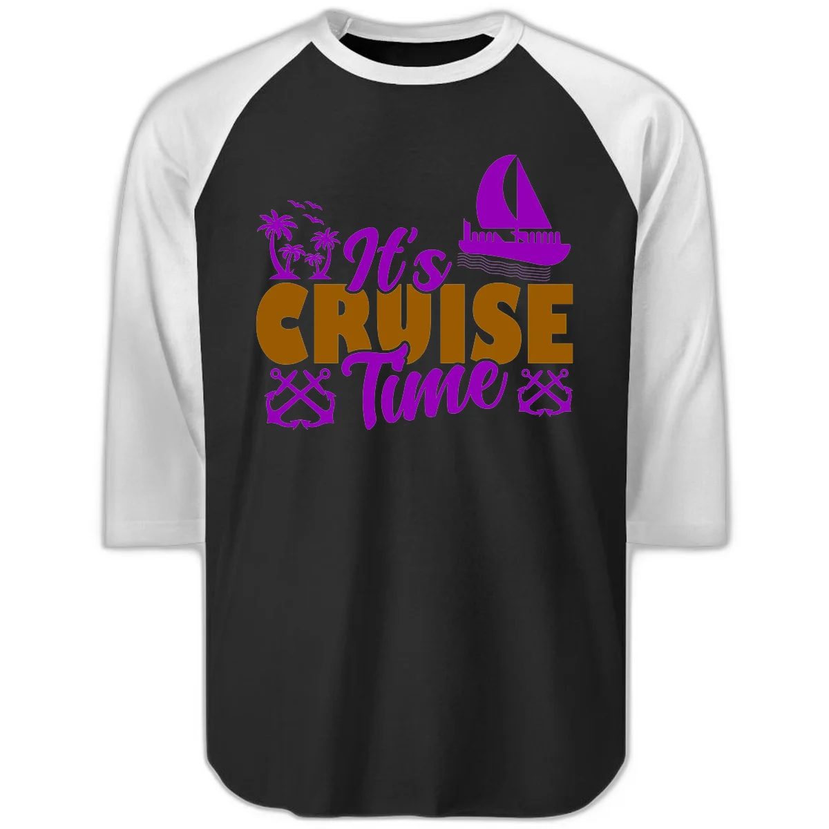 It's Cruise Time Nautical Vibes Raglan 3/4 in Black White